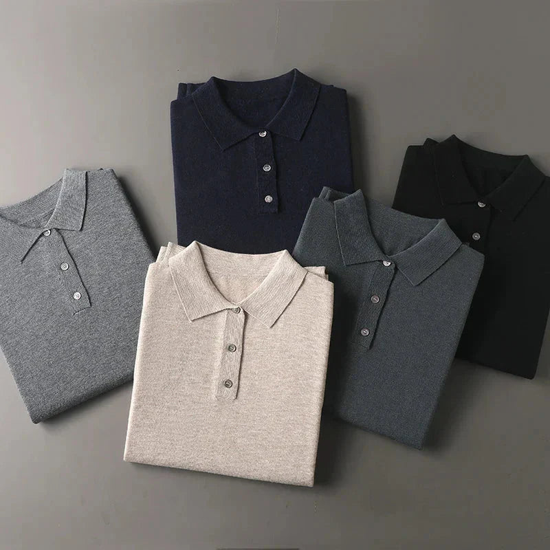 Herr - Cashmere Polo - Lyxigt mjuk tröja i 100% kashmir - perfekt för avslappnad elegans