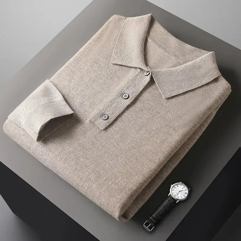 Herr - Cashmere Polo - Lyxigt mjuk tröja i 100% kashmir - perfekt för avslappnad elegans