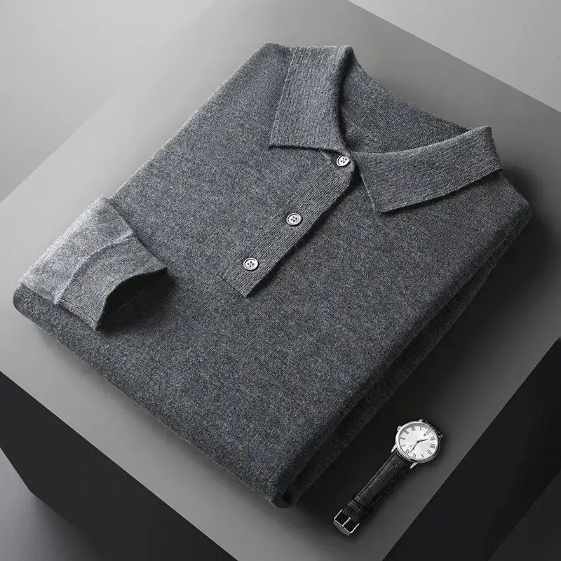 Herr - Cashmere Polo - Lyxigt mjuk tröja i 100% kashmir - perfekt för avslappnad elegans