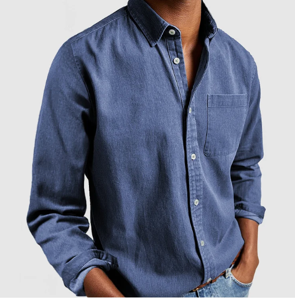 Herr - Casual denimskjorta - Mjuk bomullsblandning - Snyggt vardagsplagg för komfort och mångsidighet