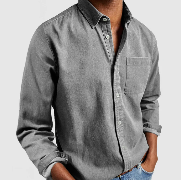 Herr - Casual denimskjorta - Mjuk bomullsblandning - Snyggt vardagsplagg för komfort och mångsidighet